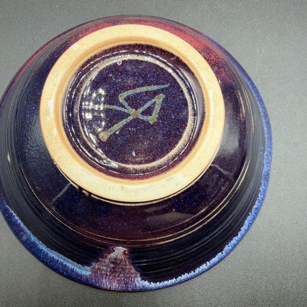 VTG Studio Art Pottery Ceramic Hand Made Plum Indigo Decorative Bowl 7" Signed - Picture 6 of 6